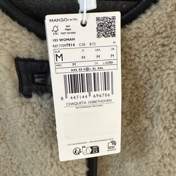 Womens Beige Faux Shearling Jacket with Black Trim - Picture 3 of 4